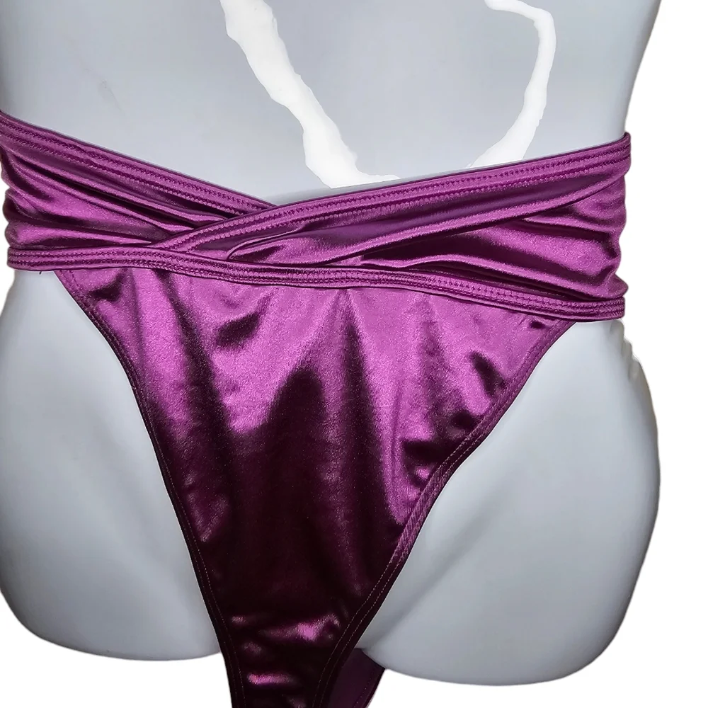 Boohoo women's purple satin high waisted brief size 16